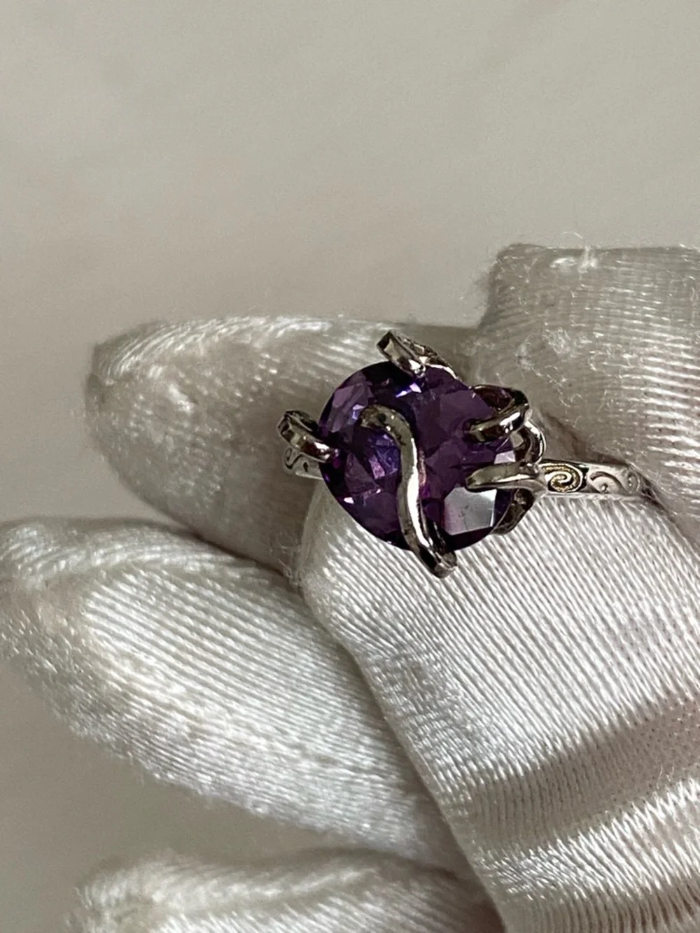 925 Sterling Silver Amethyst Cocktail Ring Serpent Prong Adjustable Ring 2 Ct